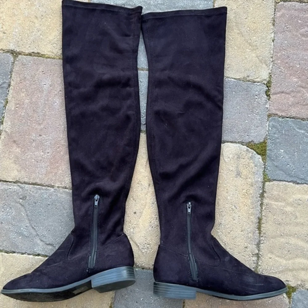 Cityclassified Black Faux Suede Over the Knee Low Heeled Boots Size 6.5
